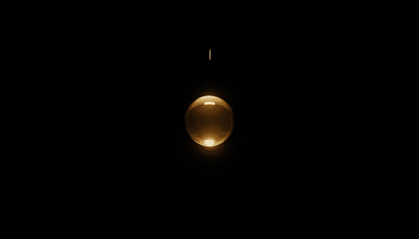 Single gold droplet suspended against a black background