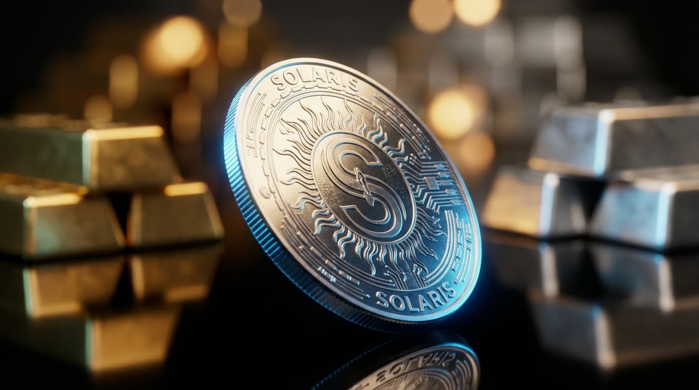 Single gold coin on black velvet with halo light